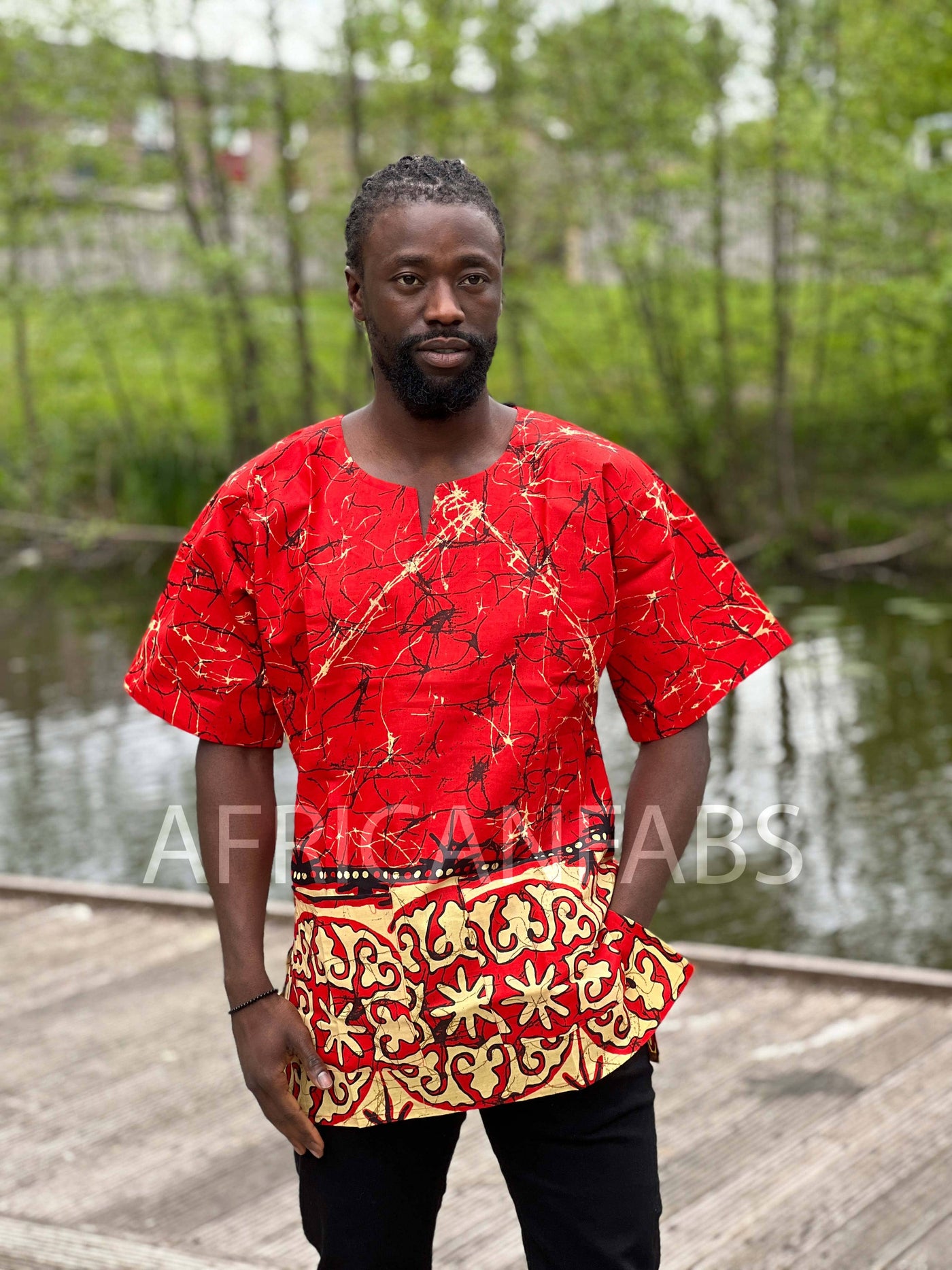 Red Dashiki Shirt / Dashiki Dress - African print top - Unisex