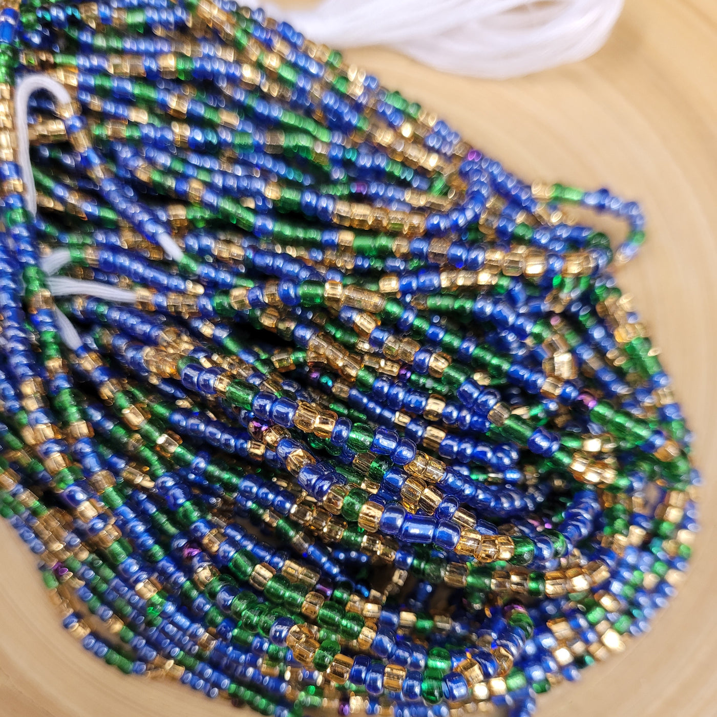 "FLOW"- Two Toned Blue, Green & Gold Solid Waist Beads