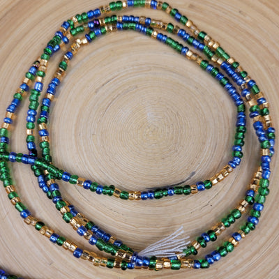 "FLOW"- Two Toned Blue, Green & Gold Solid Waist Beads