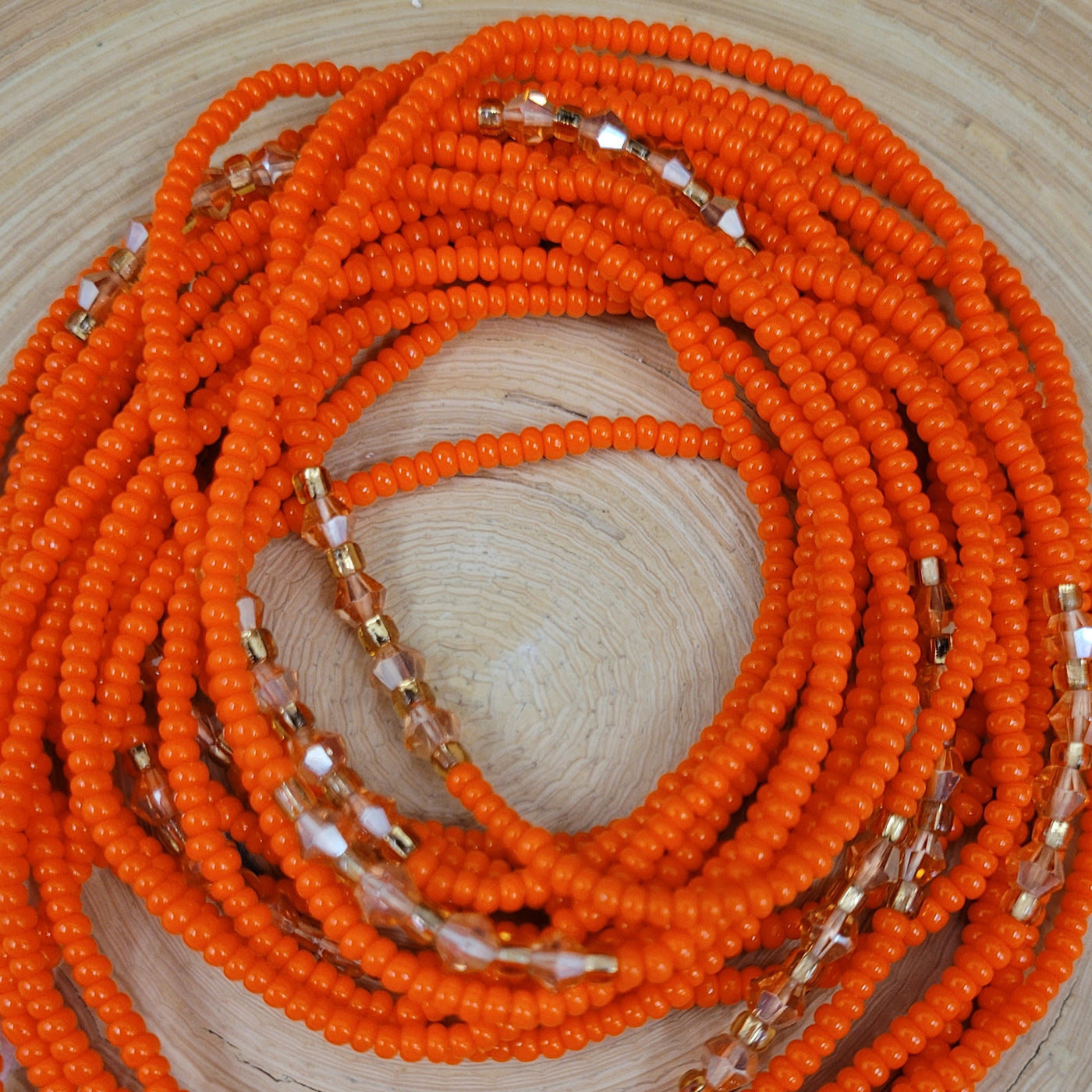 Orange waist bead with gold accent-Authentic African Waist Beads