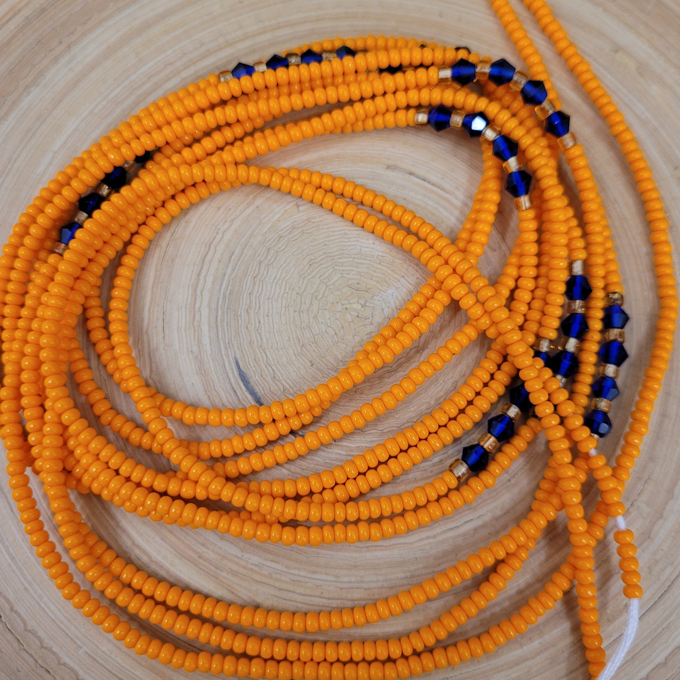 Yellow waist bead with blue accent-Authentic African Waist Beads