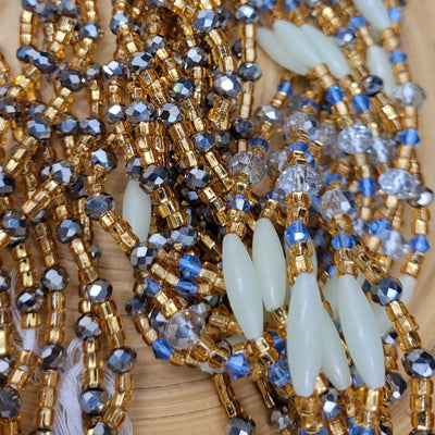 "Baby Blue & Gold Shimmer"-Glow in the Dark Lux Waist Beads