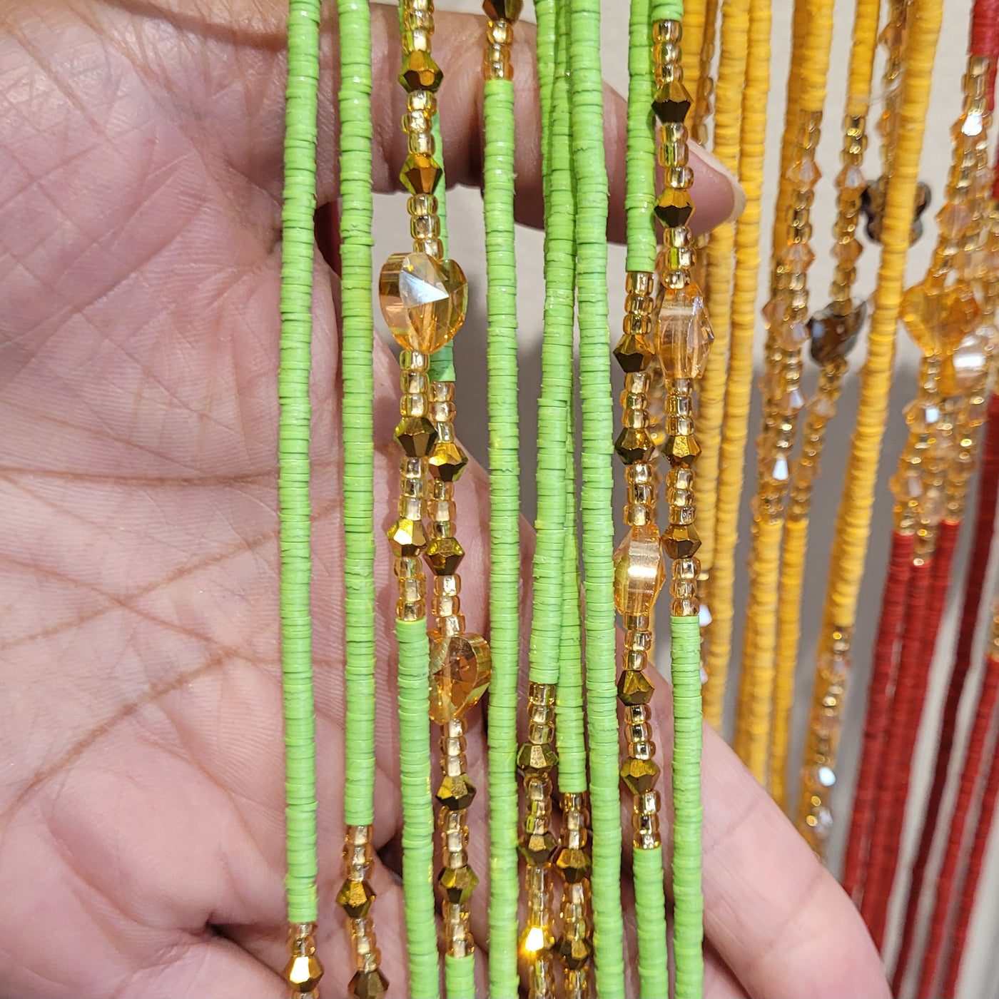 Green Vinyl Disks with heart accent bead-Authentic African waist beads