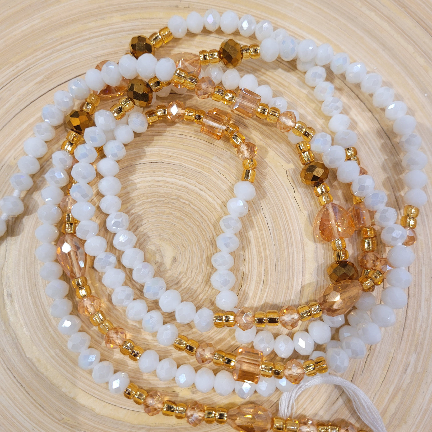 "SWEET" - Lux Waist Beads in White with gold heart