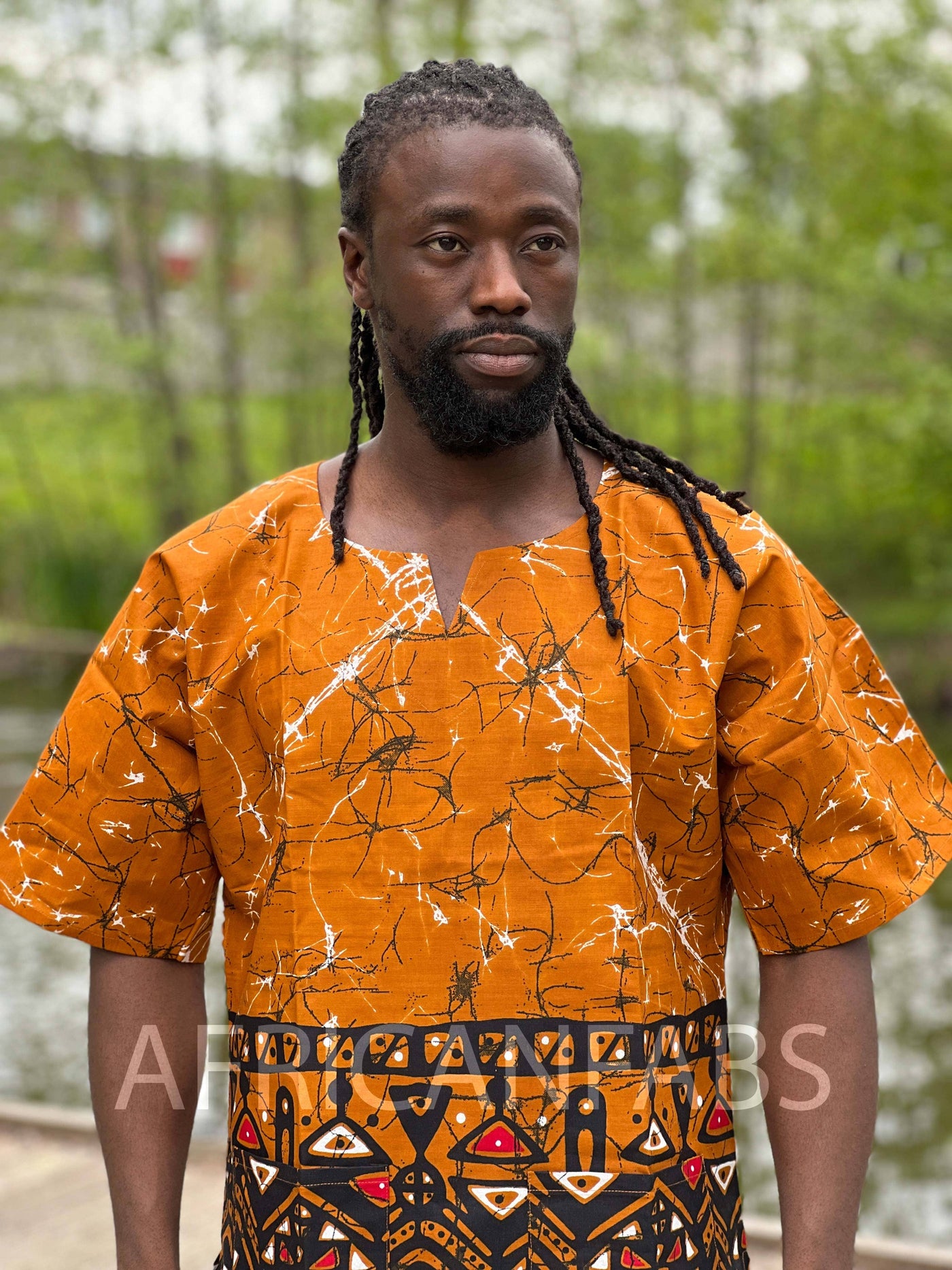 Mustard brown Dashiki Shirt / Dashiki Dress - African print top - Unisex