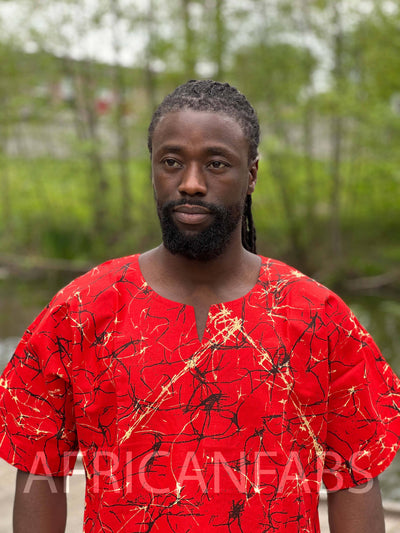 Red Dashiki Shirt / Dashiki Dress - African print top - Unisex