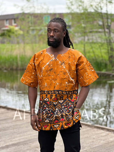 Mustard brown Dashiki Shirt / Dashiki Dress - African print top - Unisex